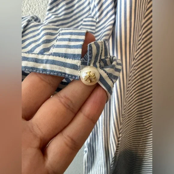 TORY BURCH EMBELLISHED STRIPE STEP HEM MIDI TUNIC DRESS - Picture 7 of 9